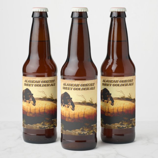 Anpassa Alaska Grizzly Golden Ale Detaljerade krab Ölflaska Etikett (Flaskor)
