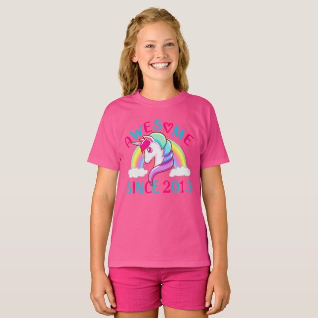 Anpassa Awesome Unicorn Sedan Hennes Födelseår  T Shirt (Hel framsida)