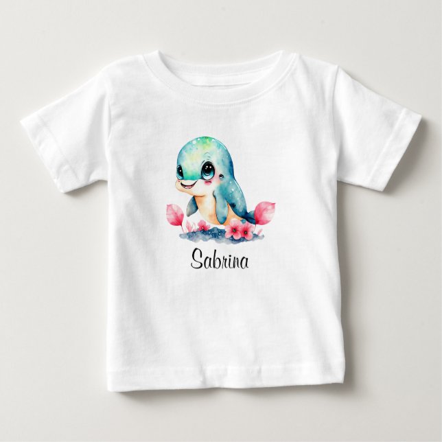 Anpassa Baby barndelfinets vattenfärg för barndelf T Shirt (Framsida)