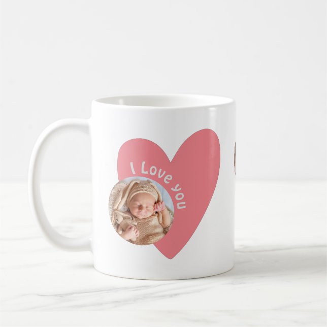 Anpassa Baby Gift med 4 foton och meddelanden Kaffemugg (Vänster)