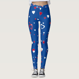Anpassa bakgrundsfärgen Färg Red White Hearts Legg Leggings