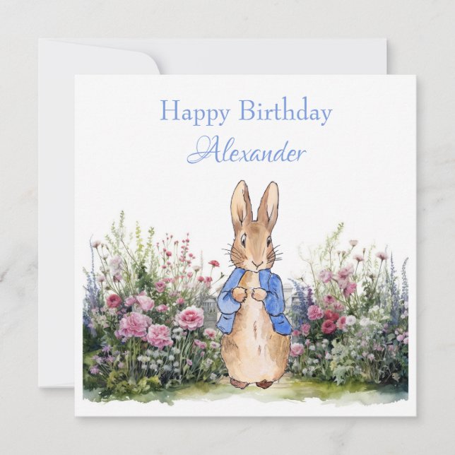 Anpassa Barnets namn Peter Rabbit Födelsedag Kort (Framsida)