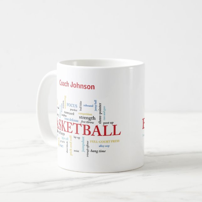 Anpassa Basketball Coach Tack i Ord Kaffemugg (Framsida vänster)