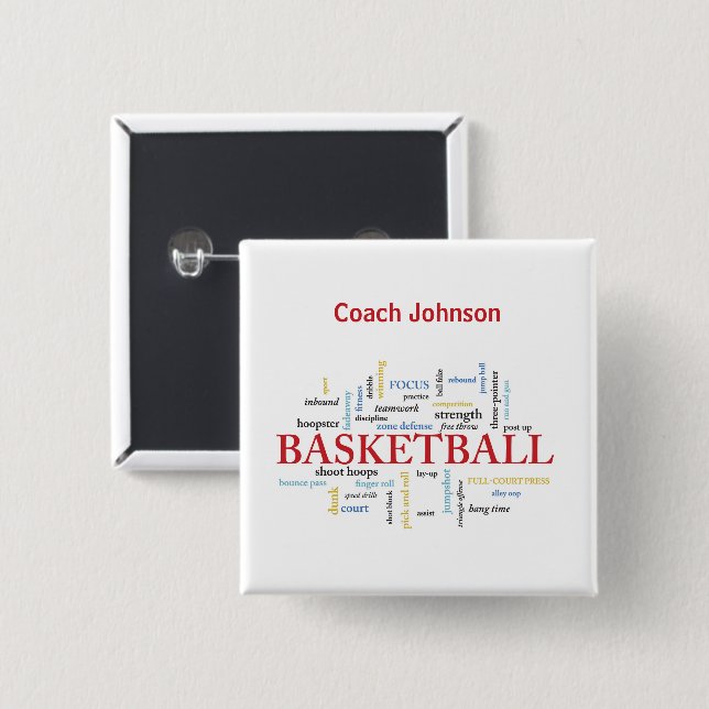 Anpassa Basketball Coach Tack i Ord Knapp (Framsida & baksida)