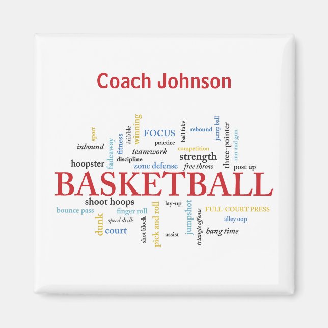 Anpassa Basketball Coach Tack i Ord Magnet (Framsidan)