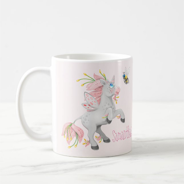 Anpassa Best Friends Rosa Fairy Flower Unicorn Kaffemugg (Vänster)