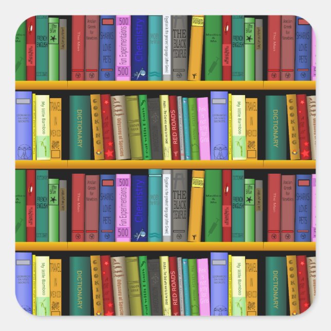 Anpassa Bibliotek design Fyrkantigt Klistermärke (Framsida)