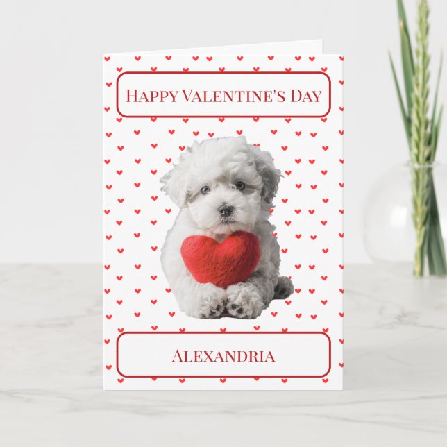 Anpassa Bichon Frise Puppy Valentine Card Tack Kort (Framsida)