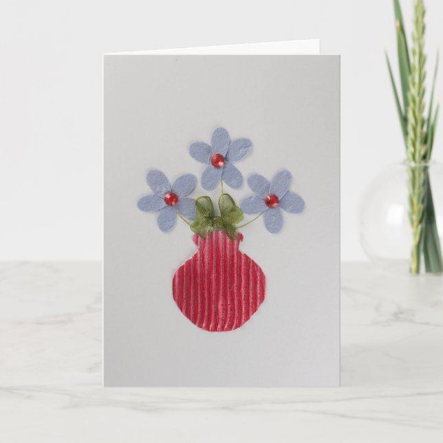 Anpassa Blåa blommor i röda vas Kort (Framsida)