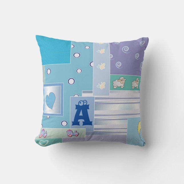 Anpassa blåa Gröntar Tåg Bubbles Rand Kudde (Framsida)