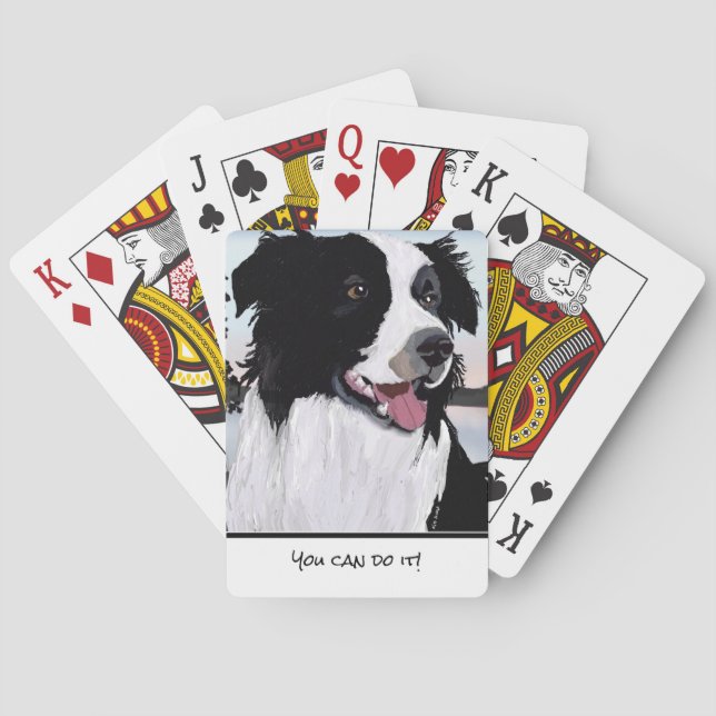 Anpassa Black and White Gräns Collie Smiling Casinokort (Baksidan)