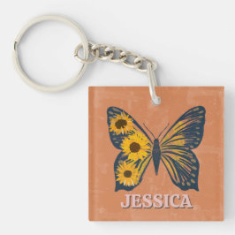 Anpassa Blommigt Butterfly Acrylic Keychain