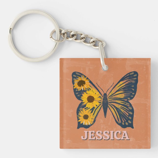 Anpassa Blommigt Butterfly Acrylic Keychain (Framsidan)
