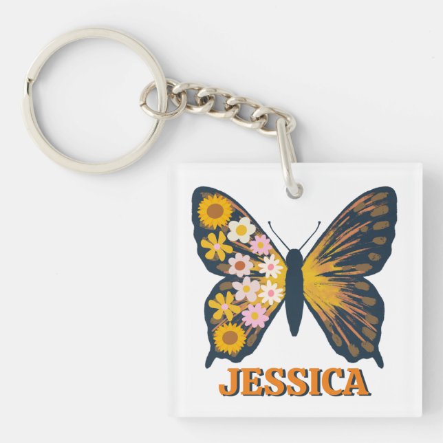 Anpassa Blommigt Butterfly Acrylic Keychain (Framsidan)