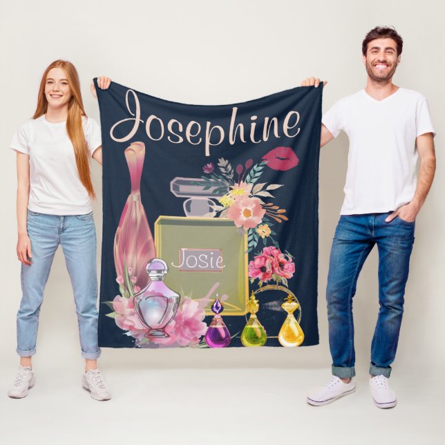 Anpassa Blommigten för Rosa av Namn Parfym Flaskor Fleecefilt (På plats)