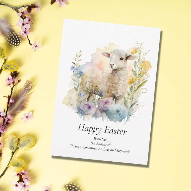 Anpassa Blommigten Påsk Lamb Pastels Påsk Card Julkort (Skapare uppladdad)