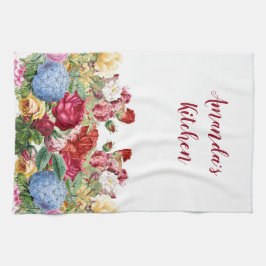 Anpassa Blommigten Ro och Blue Hydrangea Kökshandduk