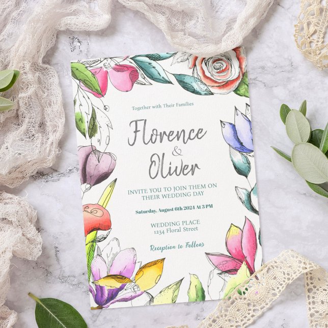 Anpassa Blommigtens inbäddade bröllopsinbjudan Inbjudningar (Skapare uppladdad)