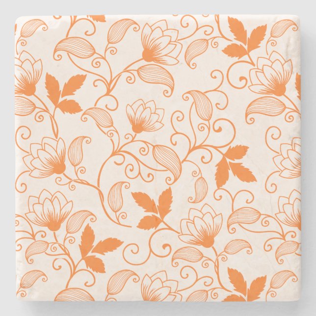Anpassa Blommönstret Orange Stenunderlägg (Framsidan)