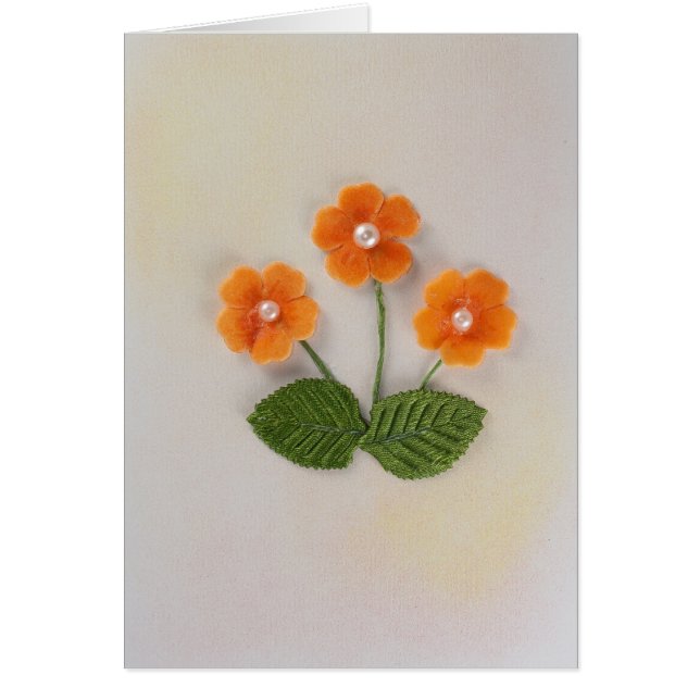 Anpassa blommor med pärlor i Orangen Hälsningskort (Framsidan)