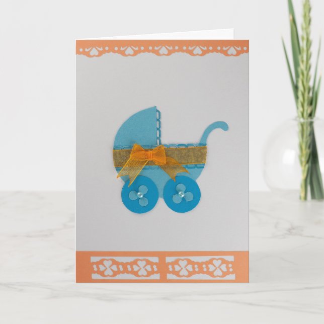 Anpassa Blue baby barnvagn med orange båge Kort (Framsida)