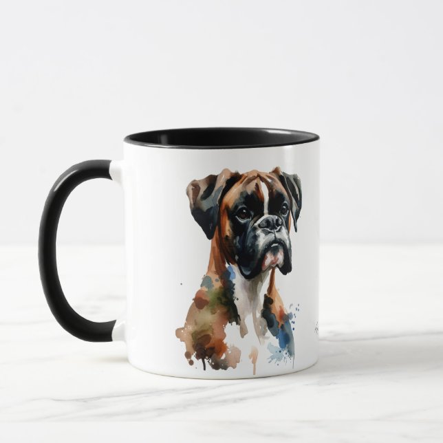Anpassa Boxer Watercolor Cute Mugg (Vänster)