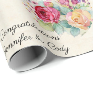 Anpassa Bröllop Namn Rosa och Gul ros Presentpapper