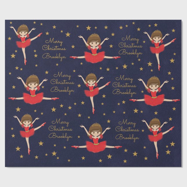 Anpassa Brunette Jul Ballerina Presentpapper (Platt)