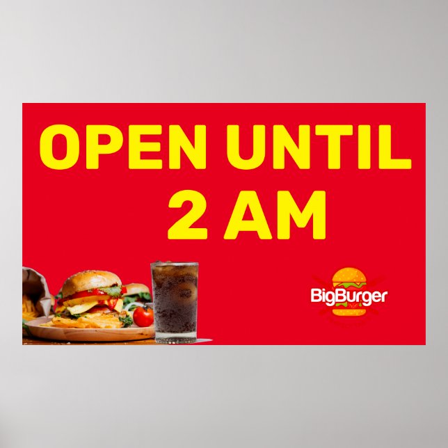 Anpassa Burger Restaurant Logotyp Öppet Till 02:00 Poster (Framsidan)