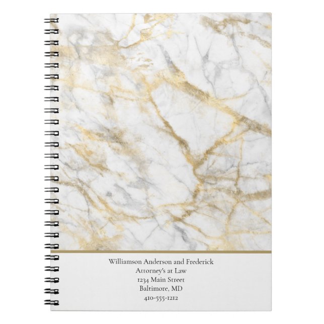 Anpassa Business Guld White Grått Marble Anteckningsbok (Framsidan)