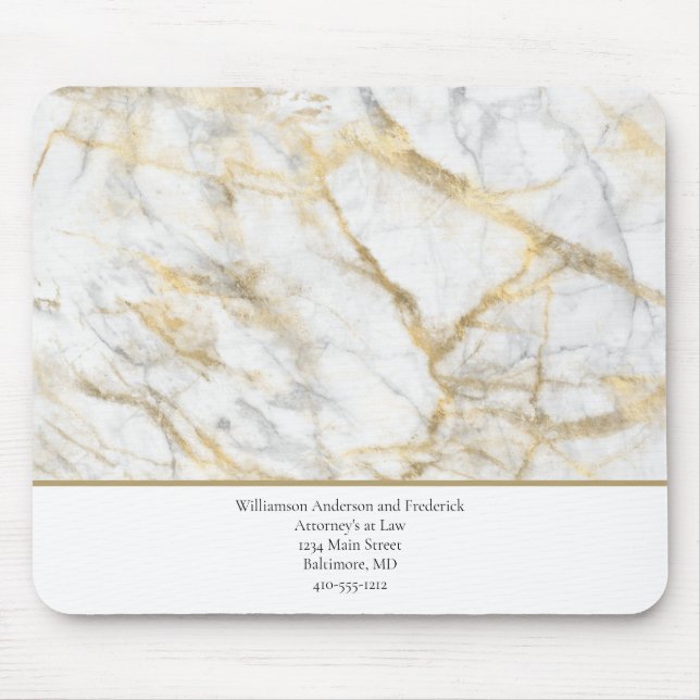 Anpassa Business Guld White Grått Marble Musmatta (Framsidan)