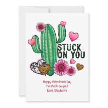Anpassa Cactus Rosa Heart Valentine Day Card