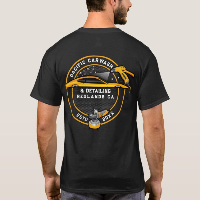 Anpassa Carwash Detailer Front and Back Guld T Shirt (Baksida)