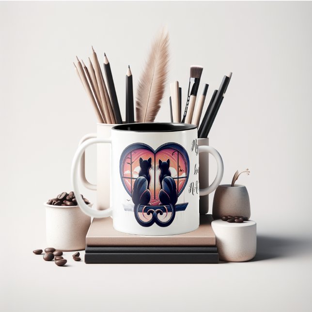 Anpassa Cat-älskare, gullig Valentine Två-Tonad Mugg (Customize this beautiful Valentine's coffee mug gift.)