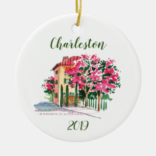 Anpassa Charleston Street Abloom i Watercolor Julgransprydnad Keramik