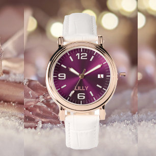 Anpassa Chic Monogram Girly Shock rosa Metall Armbandsur