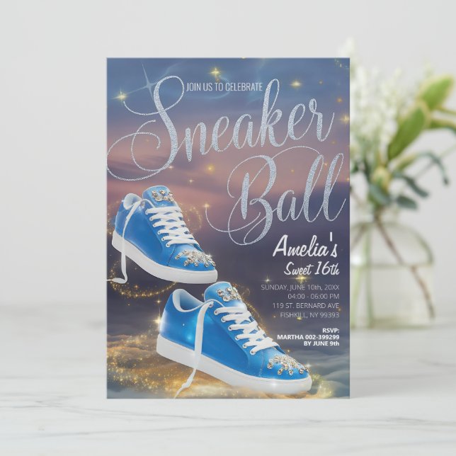 Anpassa Cinematic Sneaker Boll Birthday Starry Inbjudningar (Stående Fram)