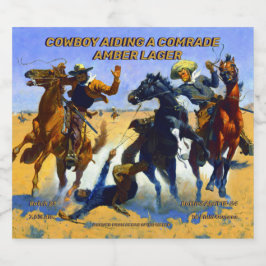 Anpassa Cowboyen som hjälper en vän till ett detal Ölflaska Etikett