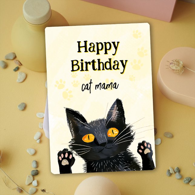 Anpassa Cute Black Cat Grattis på födelsedagen-kor Inbjudningar (Personalize Cute Black Cat Happy Birthday Card)