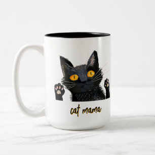Anpassa Cute Black Cat Mamma Två-Tonad Mugg