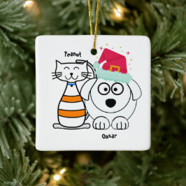 Anpassa Cute Cat & Hund Julgransprydnad Keramik