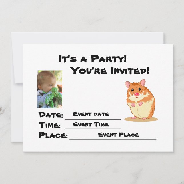 Anpassa Cute Cudely Hamster Party-inbjudan Inbjudningar (Framsida)