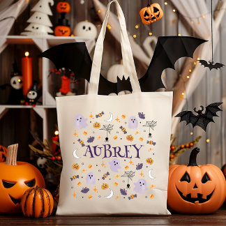 Anpassa Cute Ghost Bus eller godis Tote Bag Tygkasse