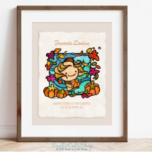 Anpassa Cute Girl med Pumpkins Windy Höst Poster