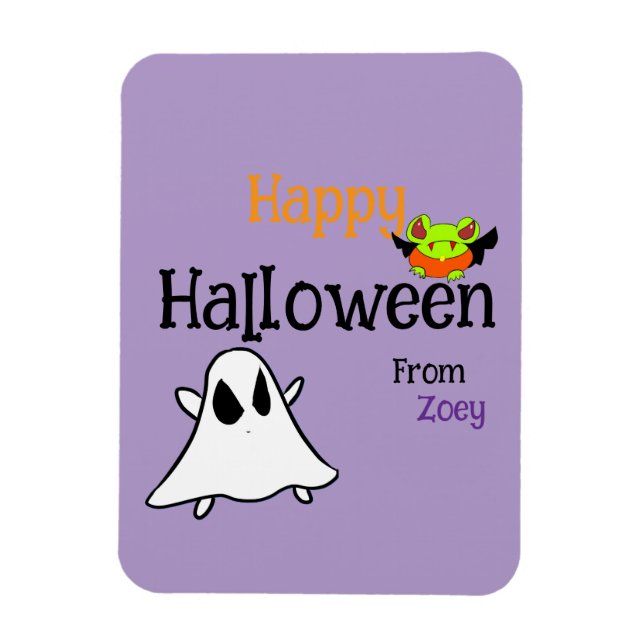 Anpassa Cute Halloween med ghostie och groda Magnet (Vertikal)