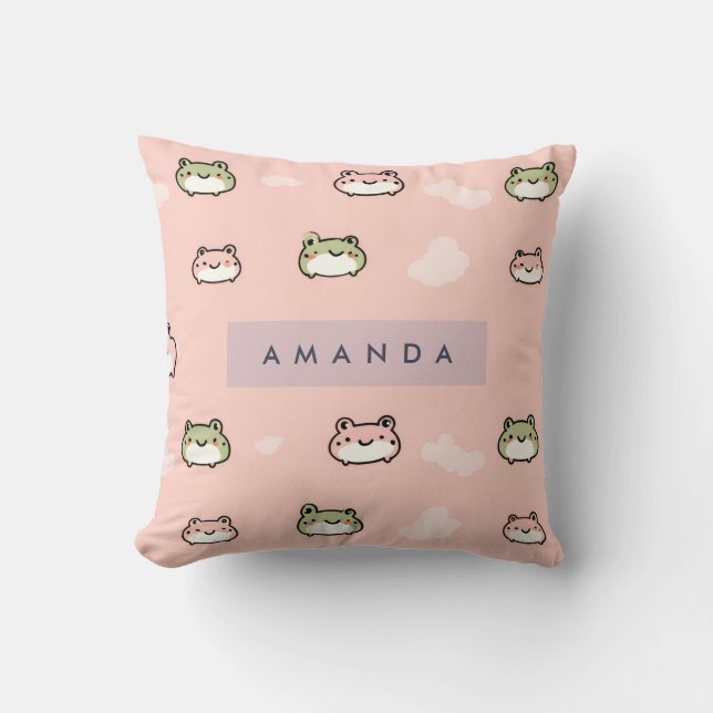 Anpassa Cute Kawaii Pastel Frog Design på Rosa Kudde (Framsida)