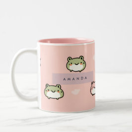 Anpassa Cute Kawaii Pastel Frog Design på Rosa Två-Tonad Mugg
