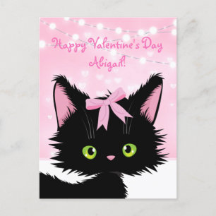 Anpassa Cute Kitten Rosa Valentindagen Helg Vykort