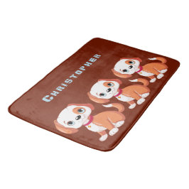 Anpassa Cute Puppy Mörk Red Orange Backgrou Badrumsmatta