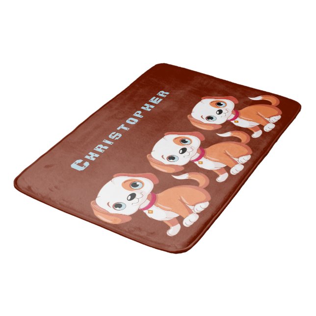 Anpassa Cute Puppy Mörk Red Orange Backgrou Badrumsmatta (Vinklad)